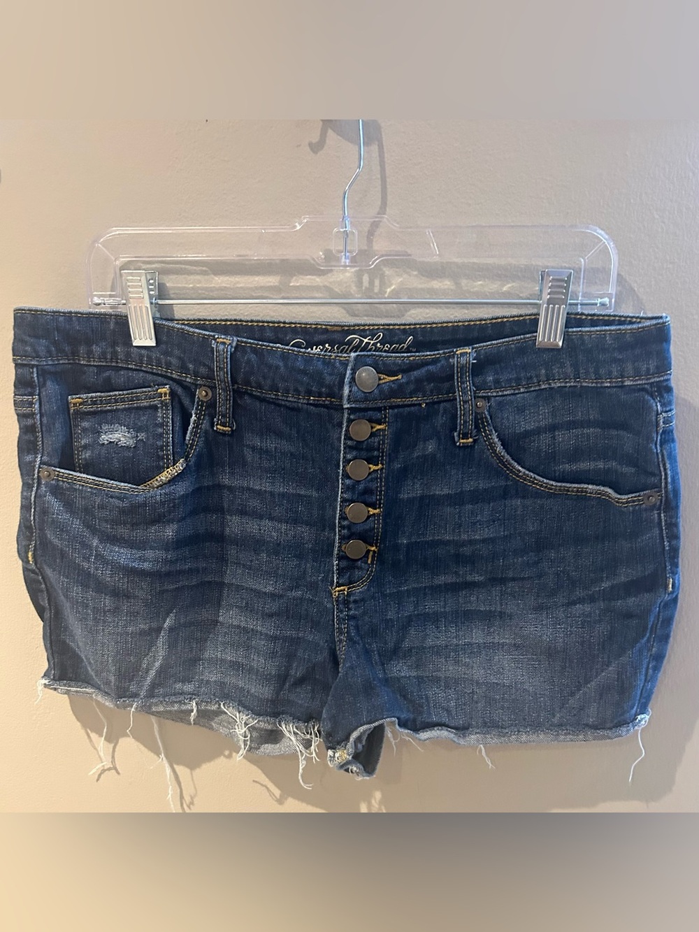 Universal Thread Dark Blue Distressed Button-Front Denim Shorts
